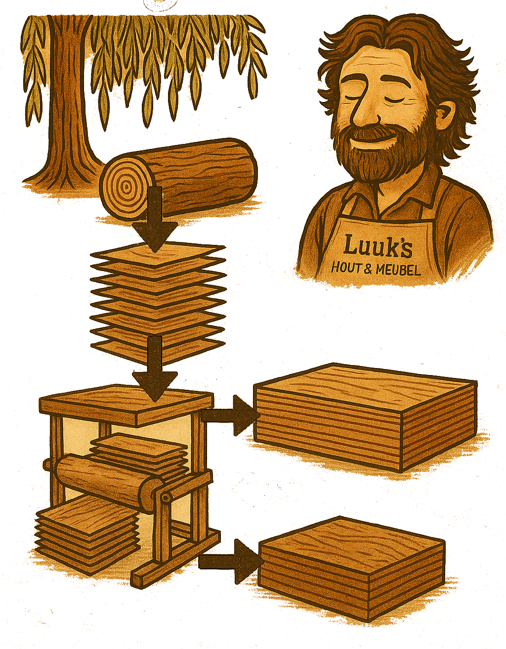 Productieproces berken multiplex